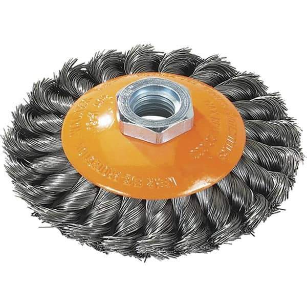 WALTER Surface Technologies - 7" Diam, 5/8-11 Threaded Arbor, Steel Fill Cup Brush - 0.02 Wire Diam, 10,000 Max RPM - All Tool & Supply