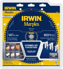 Irwin Blades - 12" Diam, 1" Arbor Hole Diam, 80 Tooth Wet & Dry Cut Saw Blade - Carbide-Tipped, Finishing Action, Standard Round Arbor - All Tool & Supply