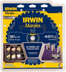 Irwin Blades - 12" Diam, 1" Arbor Hole Diam, 40 Tooth Wet & Dry Cut Saw Blade - Carbide-Tipped, Finishing Action, Standard Round Arbor - All Tool & Supply