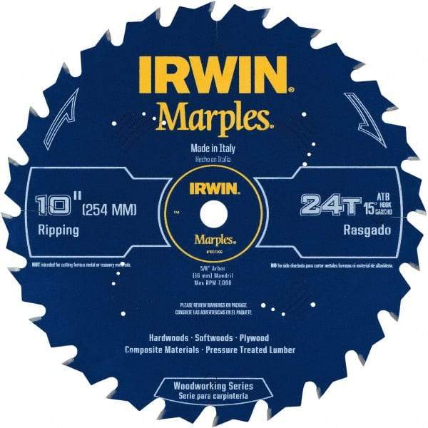 Irwin Blades - 10" Diam, 5/8" Arbor Hole Diam, 24 Tooth Wet & Dry Cut Saw Blade - Carbide-Tipped, Finishing Action, Standard Round Arbor - All Tool & Supply