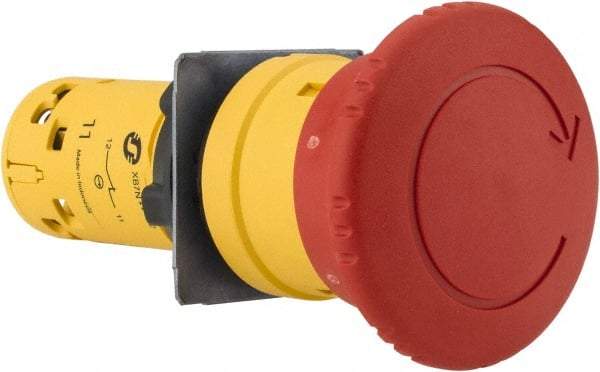 Schneider Electric - 22mm Mount Hole, Extended Mushroom Head, Pushbutton Switch Only - Round, Red Pushbutton, Nonilluminated, Momentary (MO), Off, Shock and Vibration Resistant - All Tool & Supply