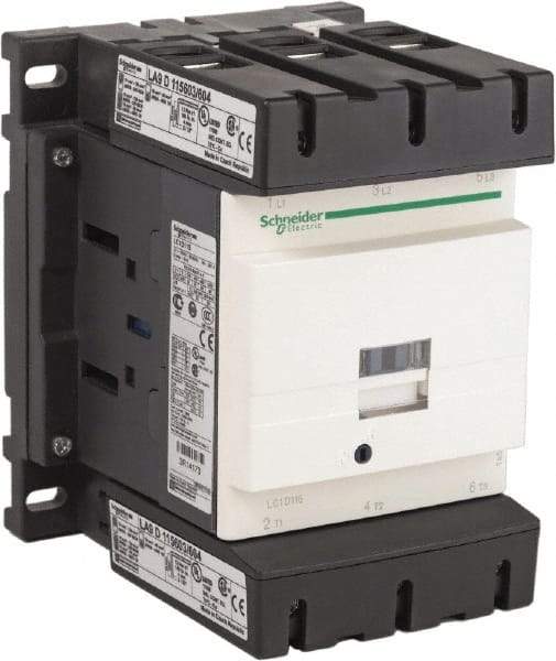 Schneider Electric - 3 Pole, 120 Coil VAC at 50/60 Hz, 115 Amp at 440 VAC, Nonreversible IEC Contactor - Bureau Veritas, CCC, CSA, CSA C22.2 No. 14, DNV, EN/IEC 60947-4-1, EN/IEC 60947-5-1, GL, GOST, LROS, RINA, RoHS Compliant, UL 508, UL Listed - All Tool & Supply