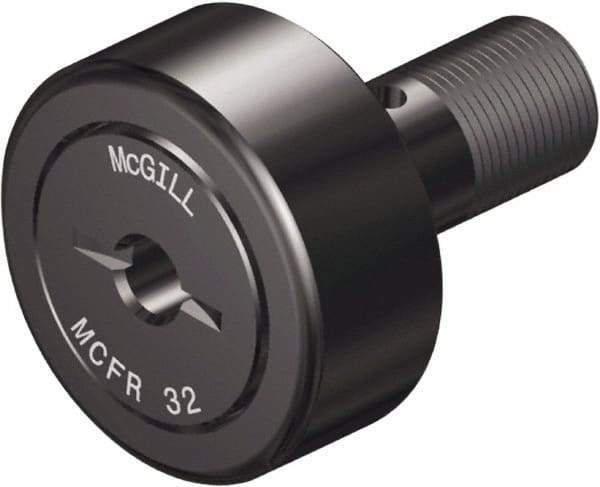 McGill - 30mm Roller Diam x 14mm Width, 12mm Stud Diam x 25mm Length, Crowned Stud Cam Follower - Steel, 14mm Thread Length, M12x1.5 Thread, 40mm OAL, 1,542 Lb Dynamic Cap, 1,810 Lb Static Cap - All Tool & Supply