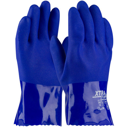 ‎58-8655/S Coated Supported Gloves - XtraTuff - Oil Resistant Supported PVC - Blue - Rough Coated - 10 Inch - Exact Industrial Supply