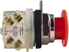 Schneider Electric - 30mm Mount Hole, Extended Mushroom Head, Pushbutton Switch with Contact Block - Round, Red Pushbutton, Maintained (MA) - All Tool & Supply