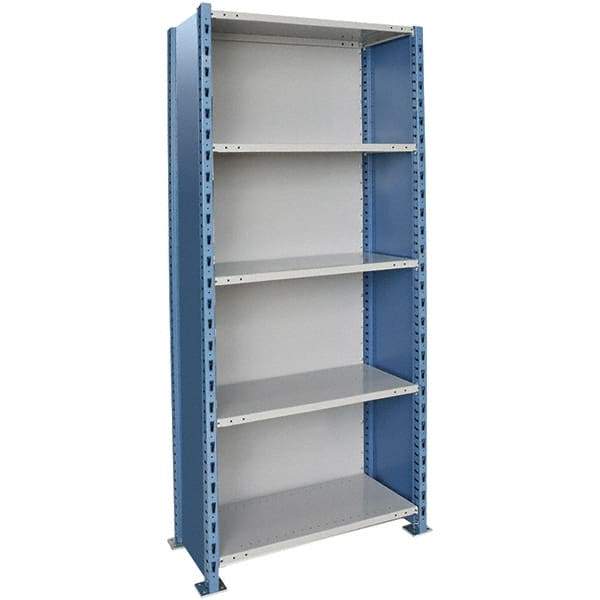 Hallowell - 5 Shelf, 800 Lb. Capacity, Closed Shelving Starter Unit - 36 Inch Wide x 18 Inch Deep x 87 Inch High, Blue and Platinum - All Tool & Supply