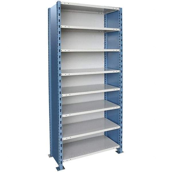 Hallowell - 8 Shelf, 450 Lb. Capacity, Closed Shelving Starter Unit - 48 Inch Wide x 18 Inch Deep x 123 Inch High, Blue and Platinum - All Tool & Supply