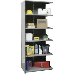 Hallowell - 6 Shelf, 1,100 Lb. Capacity, Closed Shelving Add-On Unit - 36 Inch Wide x 12 Inch Deep x 87 Inch High, Gray - All Tool & Supply