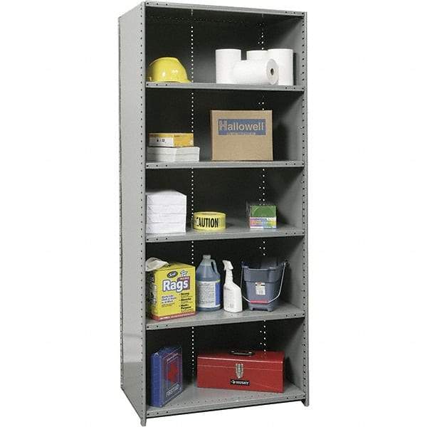 Hallowell - 6 Shelf, 1,100 Lb. Capacity, Closed Shelving Starter Unit - 36 Inch Wide x 12 Inch Deep x 87 Inch High, Gray - All Tool & Supply