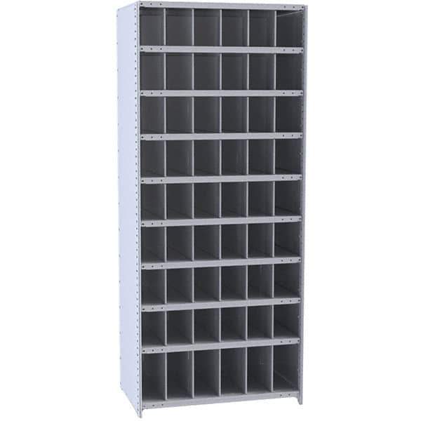 Hallowell - 54 Bin Closed Industrial Bin Shelving - 36 Inch Overall Width x 12 Inch Overall Depth x 87 Inch Overall Height, Gray Metal Bins - All Tool & Supply