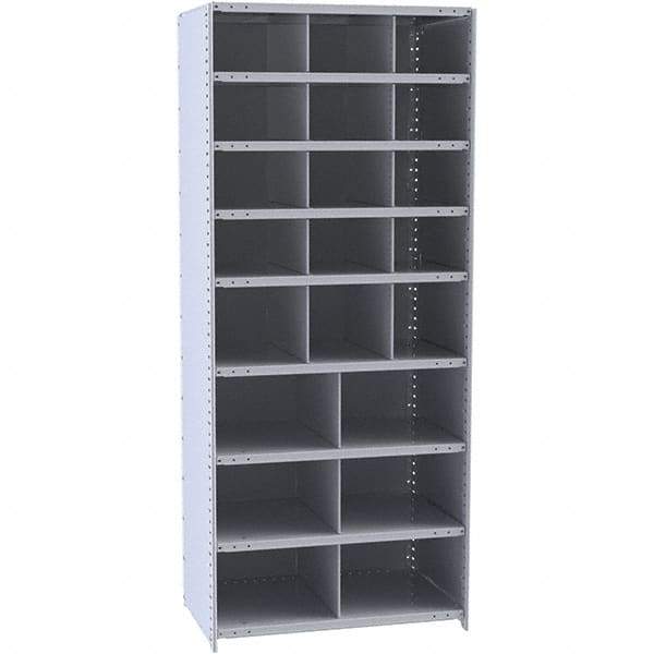 Hallowell - 21 Bin Closed Industrial Bin Shelving - 36 Inch Overall Width x 12 Inch Overall Depth x 87 Inch Overall Height, Gray Metal Bins - All Tool & Supply