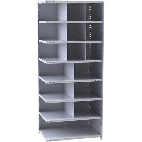 Hallowell - 16 Bin Closed Industrial Bin Shelving - 36 Inch Overall Width x 12 Inch Overall Depth x 87 Inch Overall Height, Gray Metal Bins - All Tool & Supply