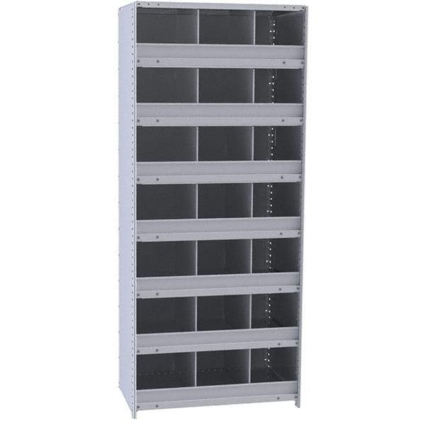 Hallowell - 21 Bin Closed Industrial Bin Shelving - 36 Inch Overall Width x 12 Inch Overall Depth x 87 Inch Overall Height, Gray Metal Bins - All Tool & Supply