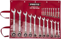 Proto - 20 Piece, 6mm to 32mm, Ratcheting Combination Wrench Set - Metric Measurement Standard, Full Polish Finish, Comes in Pouch - All Tool & Supply