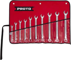 Proto - 10 Piece, 10mm to 19mm, 6 Point Combination Wrench Set - Metric Measurement Standard, Full Polish Finish, Comes in Tool Roll - All Tool & Supply