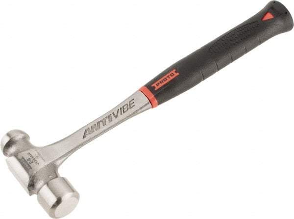 Proto - 1-1/2 Lb Head Steel Ball Pein Hammer - 13.78" Steel Handle with Grip, 1.44" Face Diam, 13-13/16" OAL, AntiVibe, Molded Textured Rubber Grip - All Tool & Supply