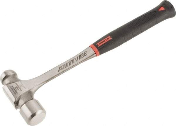 Proto - 2 Lb Head Steel Ball Pein Hammer - 14-3/4" Steel Handle with Grip, 1.61" Face Diam, 14-3/4" OAL, AntiVibe, Molded Textured Rubber Grip - All Tool & Supply