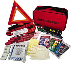 ORION Safety - 79 Piece, Emergency Roadside Safety Kit - Emergency Flares, Reflective Triangle, Flashlight, Batteries, Lightstick, Vest, Poncho, Shop Cloth, Jumper Cable, Multi-Tool, Thermal Blanket, Toweletes & First Aid Supplies - All Tool & Supply