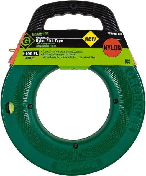 Greenlee - 100 Ft. Long x 3/16 Inch Wide, Nylon Fish Tape - 250 Lb. Pulling Strength, Includes Case - All Tool & Supply