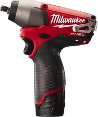 Milwaukee Tool - 3/8" Drive 12 Volt Pistol Grip Cordless Impact Wrench & Ratchet - 0 to 2,650 RPM, 0 to 3,500 BPM, 116.66 Ft/Lb Torque, 2 Lithium-Ion Batteries Included - All Tool & Supply