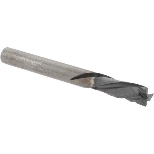 Kennametal - 1/4" Cutting Diam x 3/4" Length of Cut, 3 Flute, Compression Spiral Router Bit - Diamond Coated, Right Hand Cut, Solid Carbide, 2-1/2" OAL x 1/4" Shank Diam, Double Edge, 25° Helix Angle - All Tool & Supply