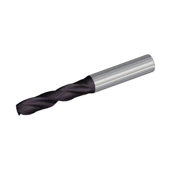 Kennametal - Letter E (1/4) 140° Spiral Flute Solid Carbide Screw Machine Drill Bit - TiAlN Finish, Right Hand Cut, 34mm Flute Length, 79mm OAL, Straight Shank - All Tool & Supply