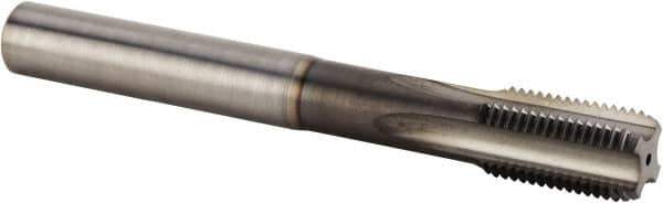 Kennametal - M10x1.00 Metric Fine 6HX 3 Flute TiN Finish Solid Carbide Straight Flute Machine Tap - Modified Bottoming, Right Hand Thread, 90mm OAL, 18mm Thread Length, Oversize, Through Coolant - Exact Industrial Supply