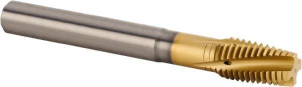 Kennametal - M12x1.75 Metric 4 Flute 6HX Plug Spiral Flute Tap - Solid Carbide, TiAlN/TiN Finish, 100mm OAL, Left Hand Flute, Right Hand Thread, Series T321 - All Tool & Supply