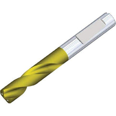 Kennametal - 3.4mm 140° Spiral Flute Solid Carbide Screw Machine Drill Bit - Multilayer TiAlN Finish, Right Hand Cut, 20mm Flute Length, 62mm OAL, Standard Point, Whistle Notch Shank, Through Coolant - All Tool & Supply