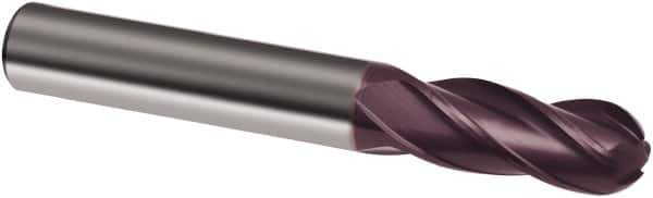 Guhring - 7/16" Diam, 2" LOC, 4 Flute Solid Carbide Ball End Mill - FIREX Finish, Single End, 4-1/2" OAL, 7/16" Shank Diam, Spiral Flute - All Tool & Supply