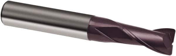 Guhring - 3/8", 1-1/8" LOC, 3/8" Shank Diam, 3" OAL, 2 Flute, Solid Carbide Square End Mill - Single End, Super-A Finish, Spiral Flute, 30° Helix, Right Hand Cut, Right Hand Flute, Series 3847 - All Tool & Supply