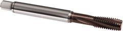 Guhring - #8-32 UNC 3 Flute 3BX Modified Bottoming Spiral Flute Tap - Powdered Metal, TiAlN Finish, 63mm OAL, Right Hand Flute, Right Hand Thread, H3, Series 1067 - All Tool & Supply