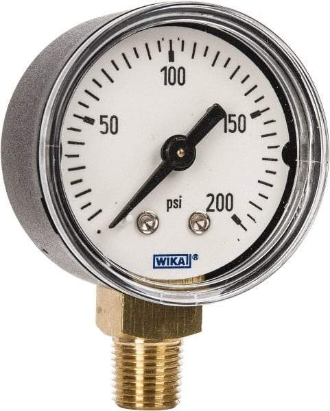 Wika - 1-1/2" Dial, 1/8 Thread, 0-200 Scale Range, Pressure Gauge - Lower Connection Mount, Accurate to 3-2-3% of Scale - All Tool & Supply