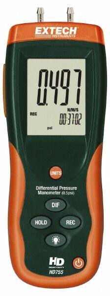 Extech - 2 Max psi, 0.3% FS% Accuracy, Differential Pressure Manometer - -1 to 0.5 Maximum PSI, -13.85 to 13.85 Inch Water Column - All Tool & Supply