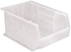 Quantum Storage - 75 Lb. Load Capacity, 16" Deep, Clear Polypropylene Hopper Stacking Bin - 8" High x 11" Wide x 16" Long - All Tool & Supply