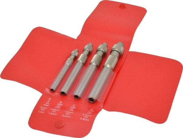 Starrett - 4 Piece 0.187" Pin Vise Set - 4" Long, 4.8mm Max Capacity, Comes in Vinyl Case - All Tool & Supply