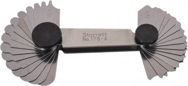 Starrett - 30 Piece, 1/32 to 1/4 Inch Radius, Steel Radius Gage Set - All Tool & Supply