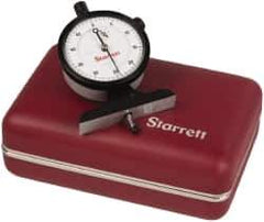 Starrett - 0 to 1/2 Inch Range, White Dial Depth Gage - 0.0005 Inch Graduation, 2-1/2 Inch Base Measuring Length - All Tool & Supply