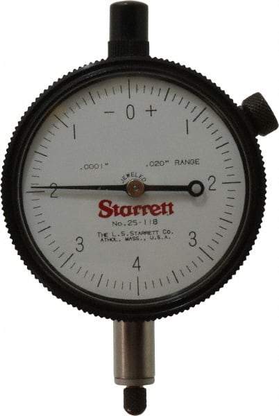 Starrett - 0.02" Range, 0-4-0 Dial Reading, 0.0001" Graduation Dial Drop Indicator - 2-1/4" Dial, 0.008" Range per Revolution - All Tool & Supply