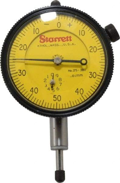 Starrett - 10mm Range, 0-50-0 Dial Reading, 0.01mm Graduation Dial Drop Indicator - 2-1/4" Dial, 1mm Range per Revolution - All Tool & Supply