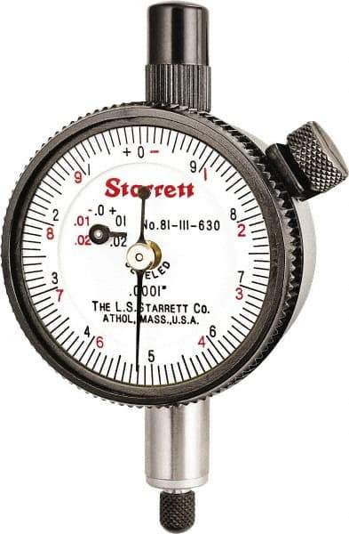 Starrett - 0.025" Range, 0-10 (Continuous), 0-5-0 (Balanced) Dial Reading, 0.0001" Graduation Dial Drop Indicator - 1-11/16" Dial, 0.01" Range per Revolution, Revolution Counter - All Tool & Supply