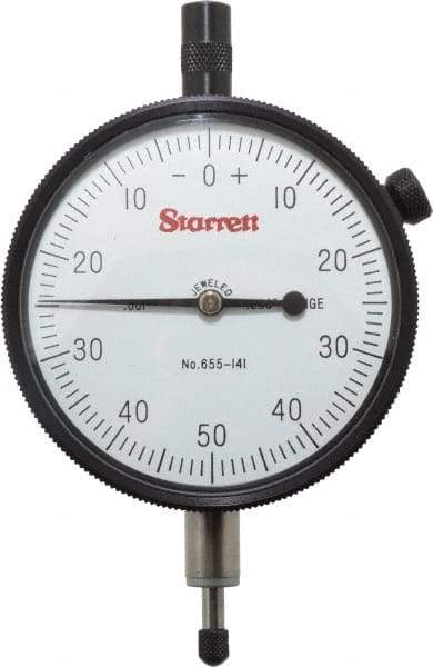 Starrett - 1/4" Range, 0-50-0 Dial Reading, 0.001" Graduation Dial Drop Indicator - 2-3/4" Dial, 0.1" Range per Revolution - All Tool & Supply