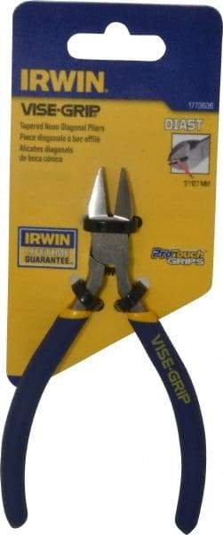 Irwin - 5" OAL, 16 AWG Capacity, Semi-Flush Diagonal Cutter - 3/4" Jaw Length x 13/16" Jaw Width, Tapered Head, Dipped Vinyl Handle - All Tool & Supply