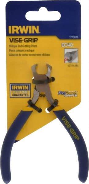 Irwin - 4-1/2" OAL, 18 AWG Capacity, Semi-Flush End Cutting Pliers - 13/16" Jaw Length x 9/16" Jaw Width, Dipped Vinyl Handle - All Tool & Supply