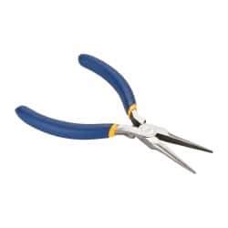 Irwin - 5-1/2" OAL, 1-1/4" Jaw Length x 9/16" Jaw Width, Long Nose Needle Nose Pliers - Serrated Jaw, Standard Head, Dipped Vinyl Handles, with Spring - All Tool & Supply