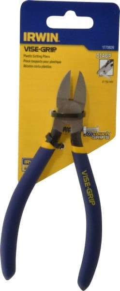 Irwin - 6" OAL, 16 AWG Capacity, Semi-Flush Cutting Pliers - 7/8" Jaw Length x 13/16" Jaw Width, Oval Head, Dipped Vinyl Handle - All Tool & Supply