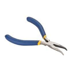 Irwin - 5" OAL, 1-1/4" Jaw Length x 9/16" Jaw Width, Long Nose Needle Nose Pliers - Serrated Jaw, Curved Head, Dipped Vinyl Handles, with Spring - All Tool & Supply