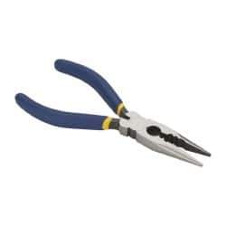 Irwin - 6" OAL, 1-7/8" Jaw Length x 3/4" Jaw Width, Long Nose Side Cutting Electrician's Pliers - Serrated Jaw, Crimper, Cutter & Stripper Head, Dipped Vinyl Handles - All Tool & Supply