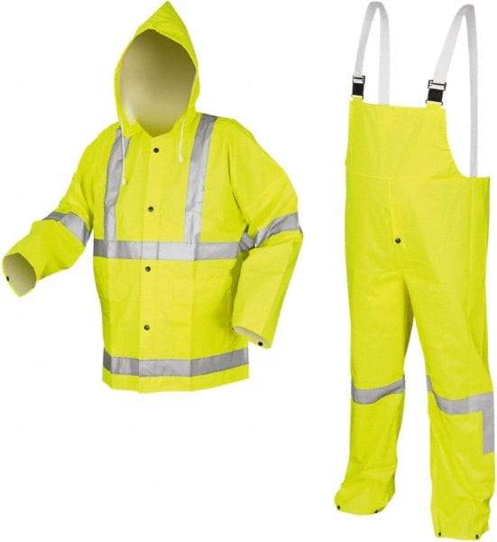 MCR Safety - Size L, High Visibility Lime, High Visibility Three Piece Suit - Detachable Hood, Take Up Snaps Ankle, Take Up Snaps Wrist - All Tool & Supply