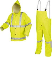 MCR Safety - Size 2XL, High Visibility Lime, High Visibility Three Piece Suit - Detachable Hood, Take Up Snaps Ankle, Take Up Snaps Wrist - All Tool & Supply